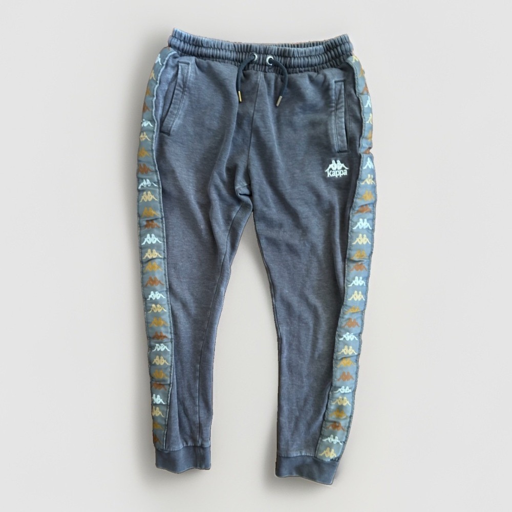 Kappa Authentic Gray Logo Tape Jogger Sweatpants Men's Medium Fleece Athletic